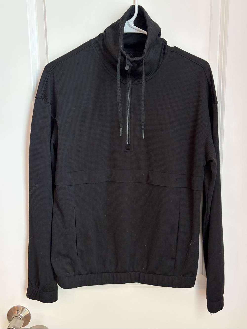 Women's Black Half-Zip Hooded Pullover Sweatshirt